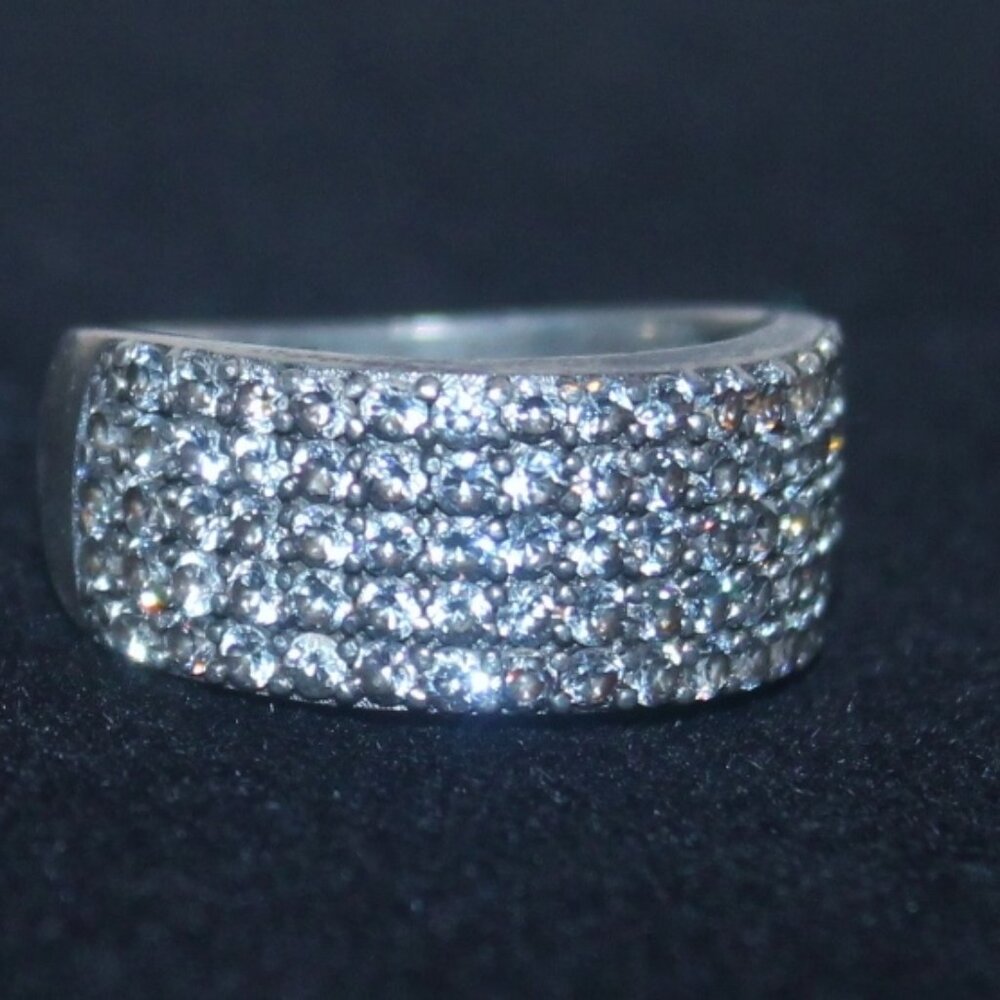 925 Sterling Wide Band Statement Cocktail Ring Loaded with Sparkling White Topaz